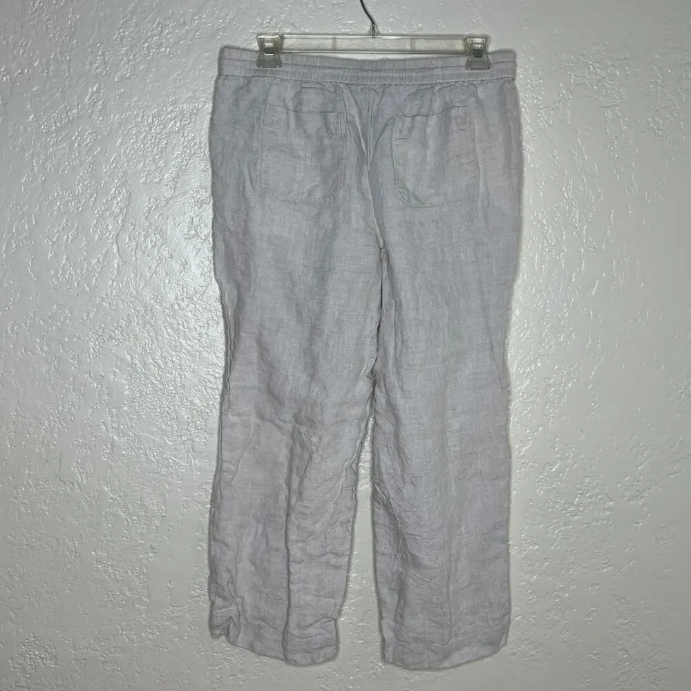 Talbots Women's Linen Wide Leg Drawstring‎ Pull On Pants Cream 14 Petite Pockets